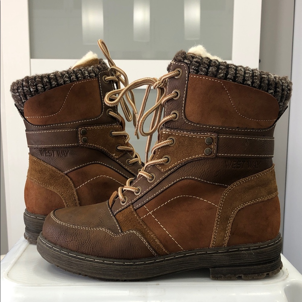 Westway Women’s Two-Tone Brown Lace-Up & Side Zipper Boots – Size 38 (US 7.5–8)